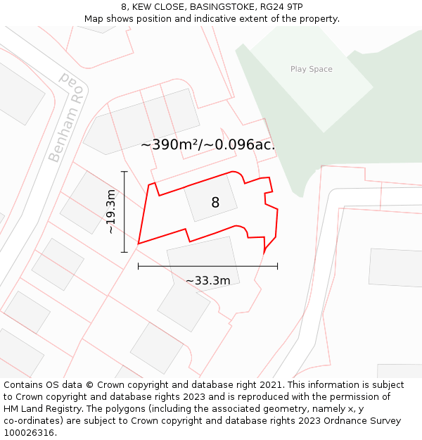 8, KEW CLOSE, BASINGSTOKE, RG24 9TP: Plot and title map