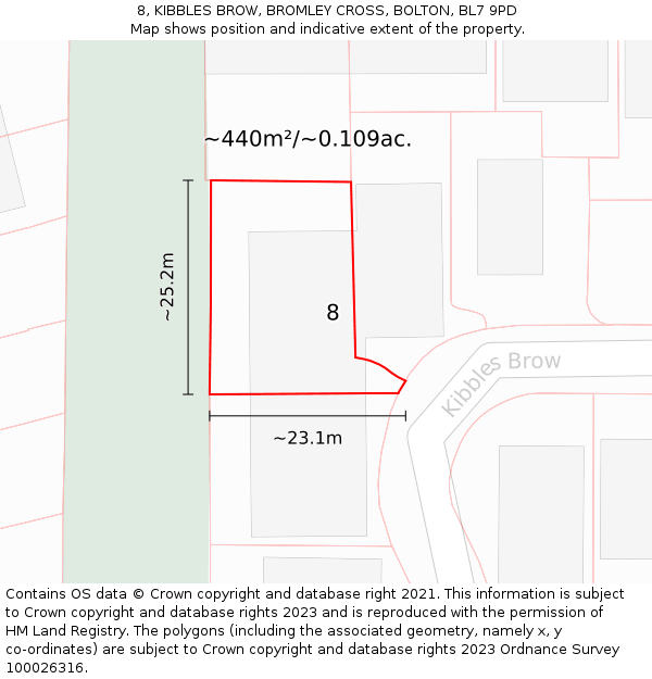 8, KIBBLES BROW, BROMLEY CROSS, BOLTON, BL7 9PD: Plot and title map