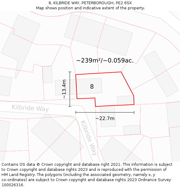 8, KILBRIDE WAY, PETERBOROUGH, PE2 6SX: Plot and title map