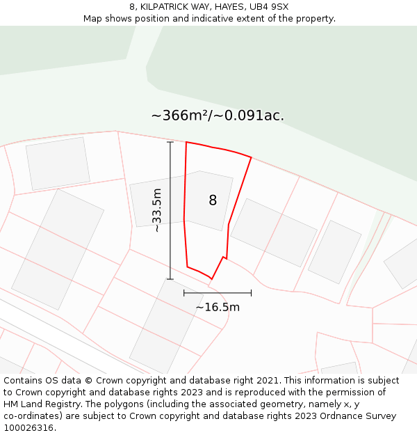 8, KILPATRICK WAY, HAYES, UB4 9SX: Plot and title map