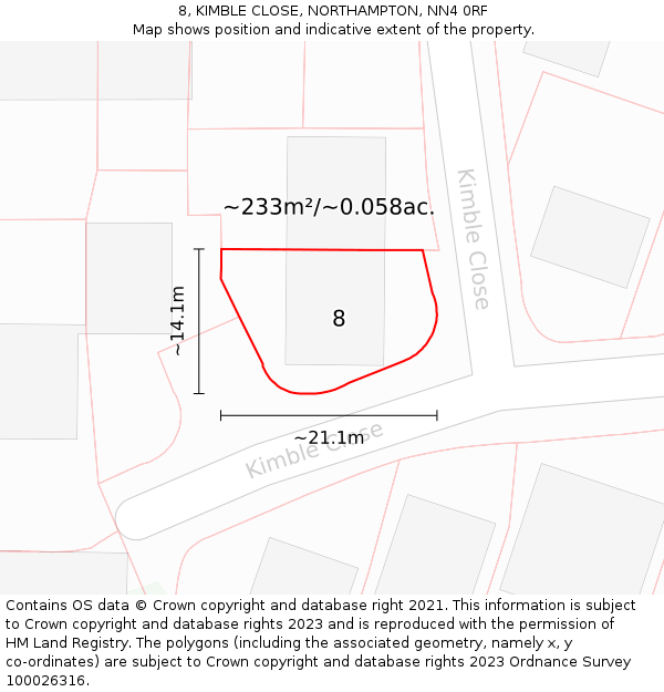 8, KIMBLE CLOSE, NORTHAMPTON, NN4 0RF: Plot and title map