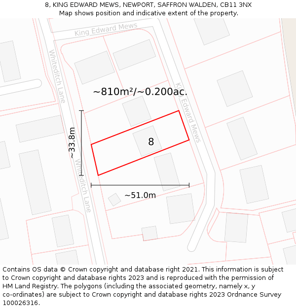 8, KING EDWARD MEWS, NEWPORT, SAFFRON WALDEN, CB11 3NX: Plot and title map