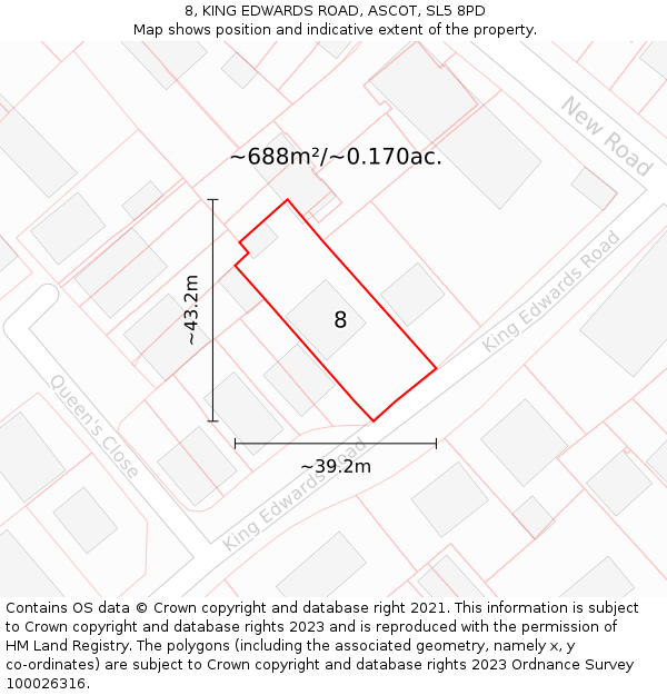 8, KING EDWARDS ROAD, ASCOT, SL5 8PD: Plot and title map