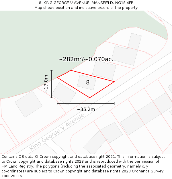 8, KING GEORGE V AVENUE, MANSFIELD, NG18 4FR: Plot and title map