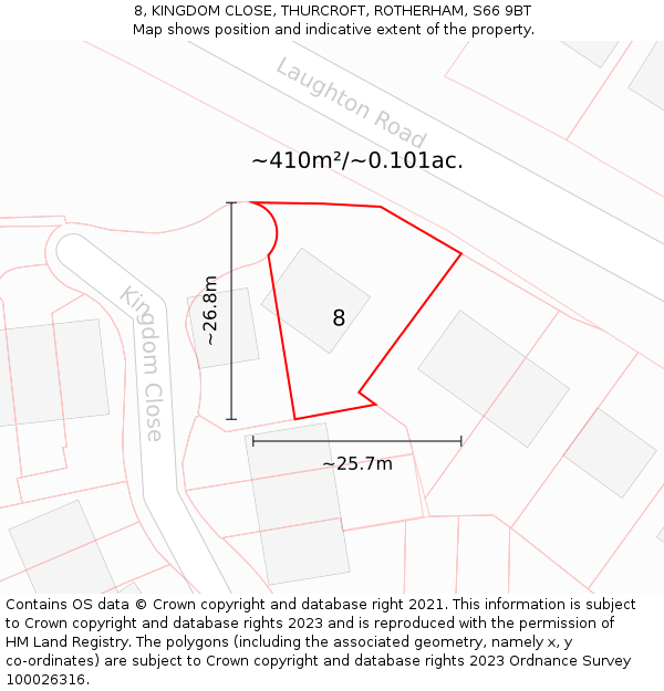 8, KINGDOM CLOSE, THURCROFT, ROTHERHAM, S66 9BT: Plot and title map