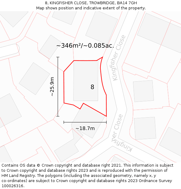 8, KINGFISHER CLOSE, TROWBRIDGE, BA14 7GH: Plot and title map