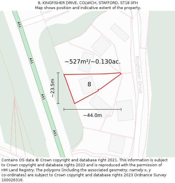 8, KINGFISHER DRIVE, COLWICH, STAFFORD, ST18 0FH: Plot and title map