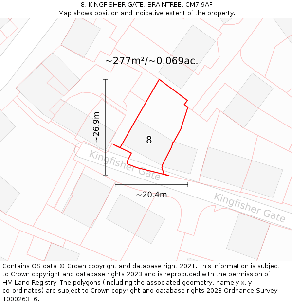 8, KINGFISHER GATE, BRAINTREE, CM7 9AF: Plot and title map