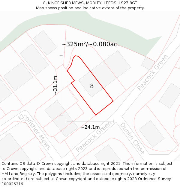 8, KINGFISHER MEWS, MORLEY, LEEDS, LS27 8GT: Plot and title map