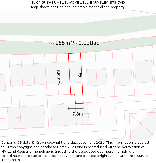 8, KINGFISHER MEWS, WOMBWELL, BARNSLEY, S73 0WD: Plot and title map
