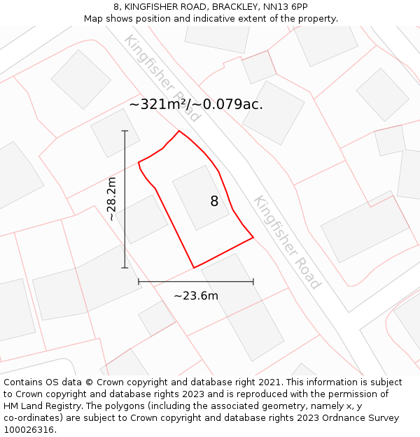 8, KINGFISHER ROAD, BRACKLEY, NN13 6PP: Plot and title map