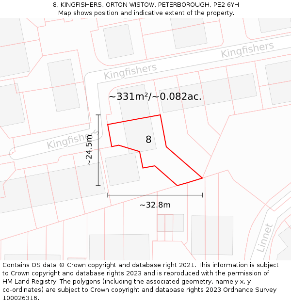 8, KINGFISHERS, ORTON WISTOW, PETERBOROUGH, PE2 6YH: Plot and title map