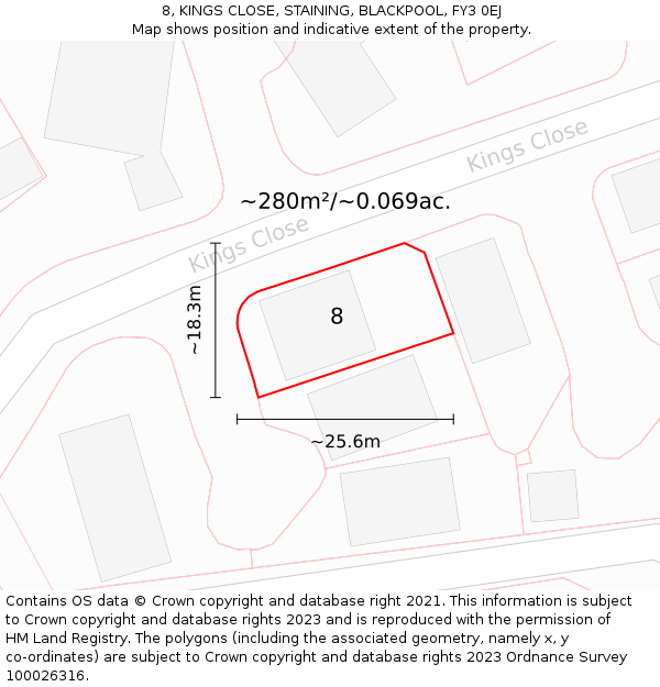 8, KINGS CLOSE, STAINING, BLACKPOOL, FY3 0EJ: Plot and title map
