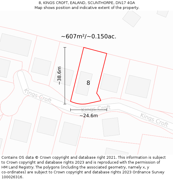 8, KINGS CROFT, EALAND, SCUNTHORPE, DN17 4GA: Plot and title map