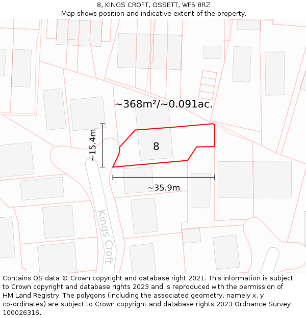 8, KINGS CROFT, OSSETT, WF5 8RZ: Plot and title map