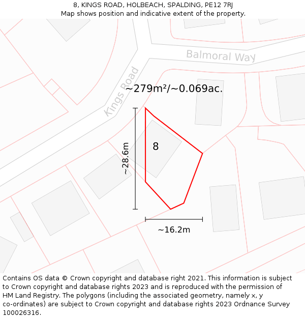 8, KINGS ROAD, HOLBEACH, SPALDING, PE12 7RJ: Plot and title map