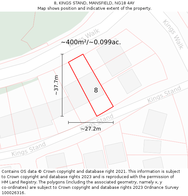 8, KINGS STAND, MANSFIELD, NG18 4AY: Plot and title map