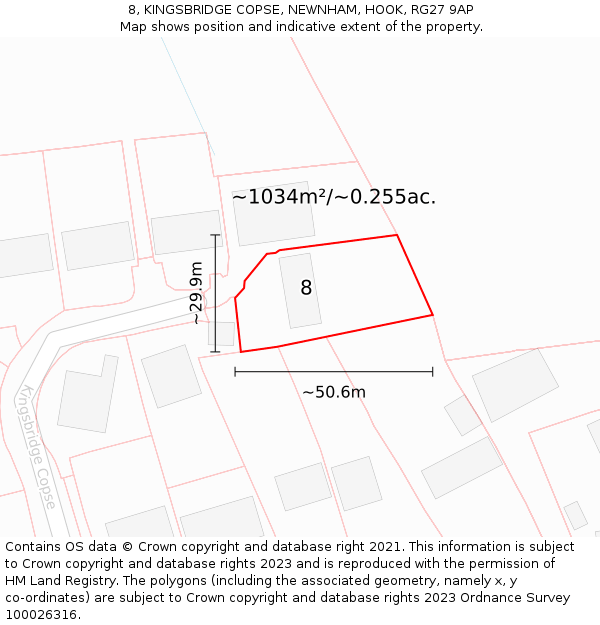 8, KINGSBRIDGE COPSE, NEWNHAM, HOOK, RG27 9AP: Plot and title map