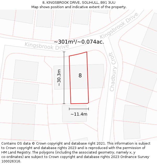 8, KINGSBROOK DRIVE, SOLIHULL, B91 3UU: Plot and title map