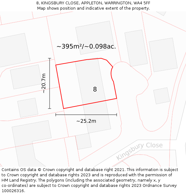 8, KINGSBURY CLOSE, APPLETON, WARRINGTON, WA4 5FF: Plot and title map