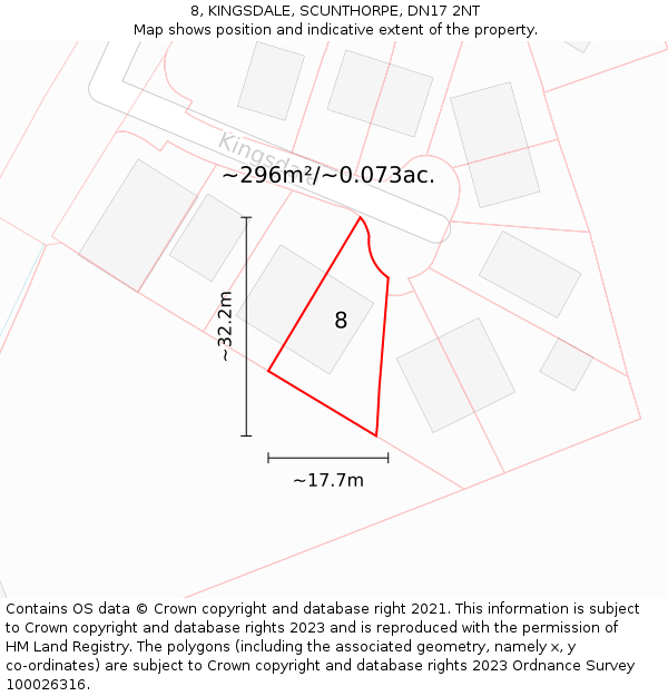 8, KINGSDALE, SCUNTHORPE, DN17 2NT: Plot and title map