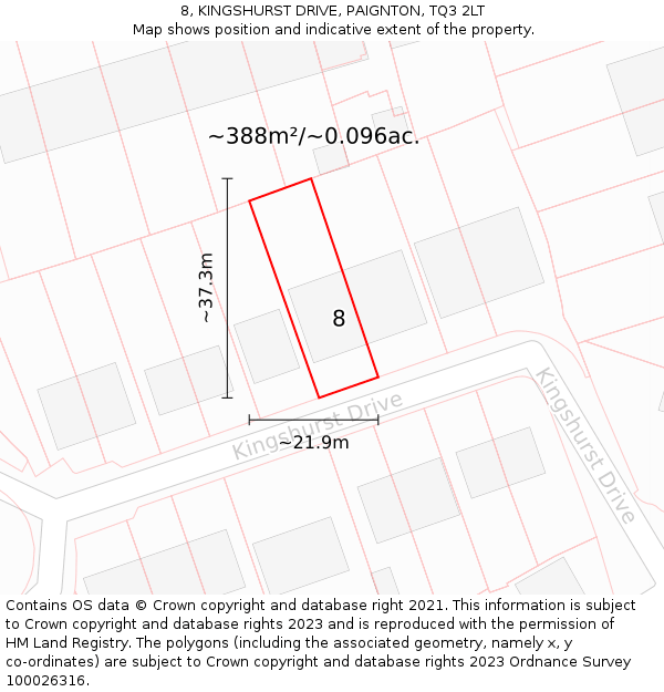 8, KINGSHURST DRIVE, PAIGNTON, TQ3 2LT: Plot and title map