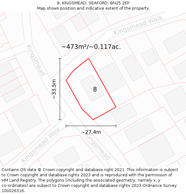 8, KINGSMEAD, SEAFORD, BN25 2EP: Plot and title map