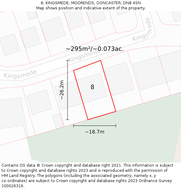 8, KINGSMEDE, MOORENDS, DONCASTER, DN8 4SN: Plot and title map