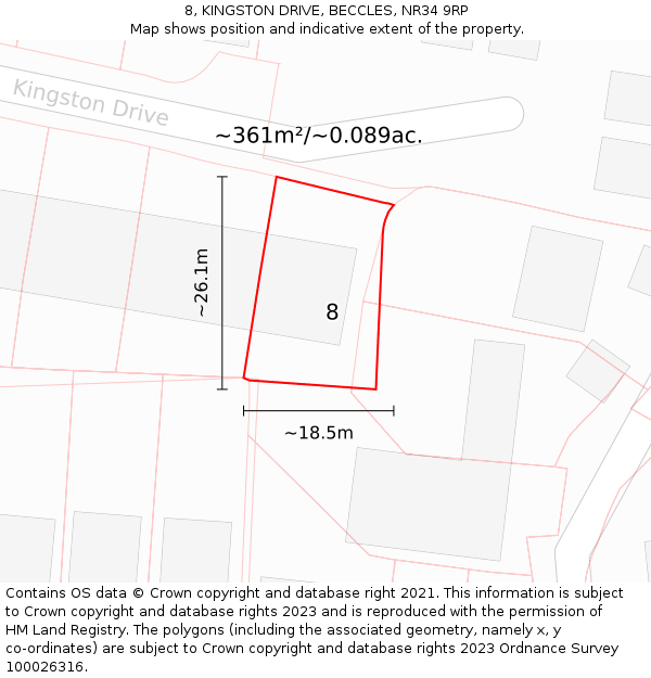 8, KINGSTON DRIVE, BECCLES, NR34 9RP: Plot and title map