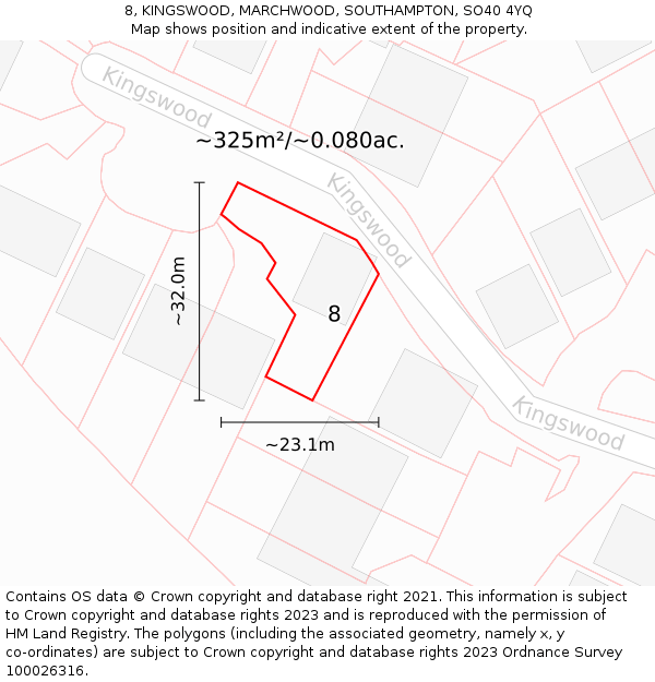 8, KINGSWOOD, MARCHWOOD, SOUTHAMPTON, SO40 4YQ: Plot and title map