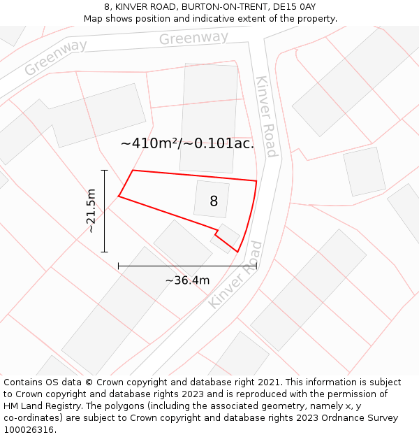 8, KINVER ROAD, BURTON-ON-TRENT, DE15 0AY: Plot and title map