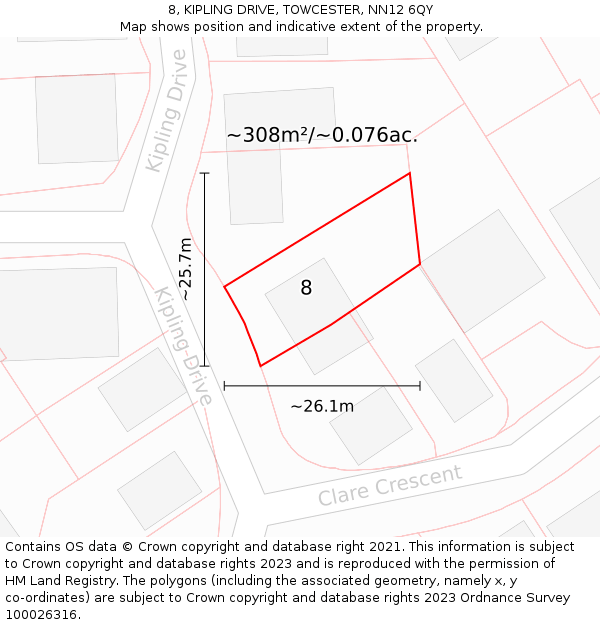 8, KIPLING DRIVE, TOWCESTER, NN12 6QY: Plot and title map