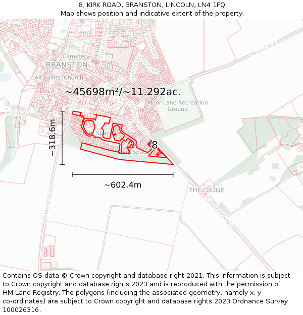 8, KIRK ROAD, BRANSTON, LINCOLN, LN4 1FQ: Plot and title map
