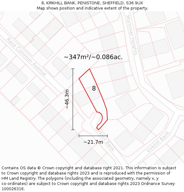 8, KIRKHILL BANK, PENISTONE, SHEFFIELD, S36 9UX: Plot and title map