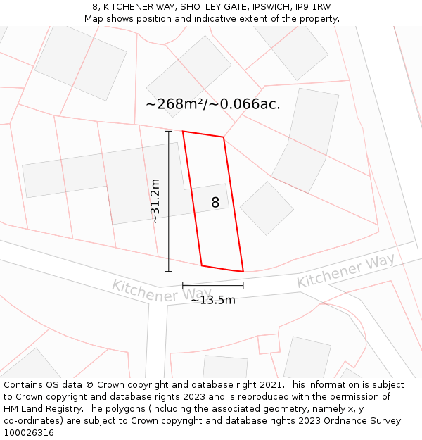 8, KITCHENER WAY, SHOTLEY GATE, IPSWICH, IP9 1RW: Plot and title map