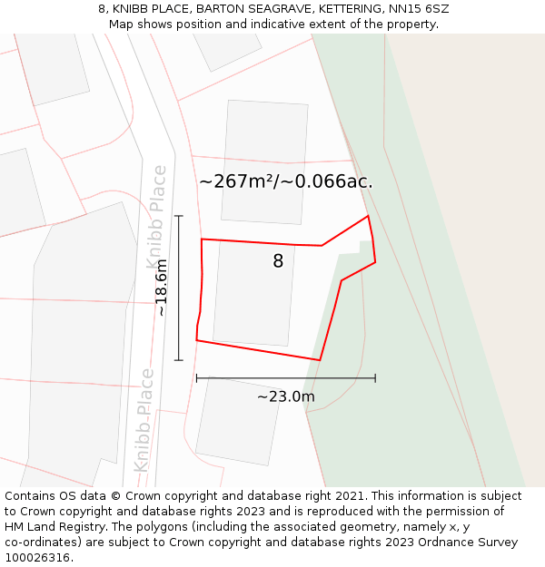 8, KNIBB PLACE, BARTON SEAGRAVE, KETTERING, NN15 6SZ: Plot and title map