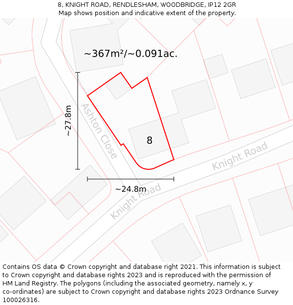 8, KNIGHT ROAD, RENDLESHAM, WOODBRIDGE, IP12 2GR: Plot and title map
