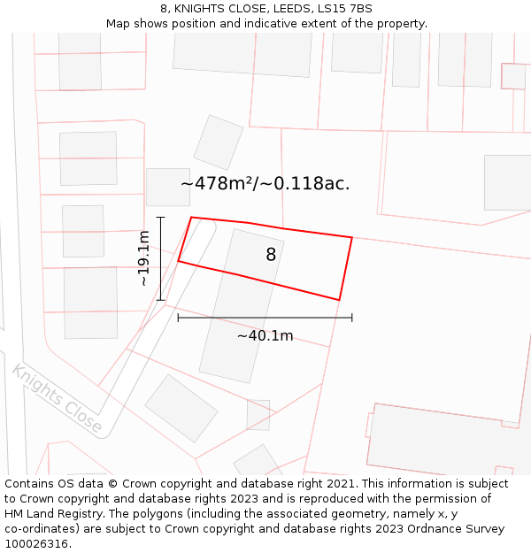 8, KNIGHTS CLOSE, LEEDS, LS15 7BS: Plot and title map