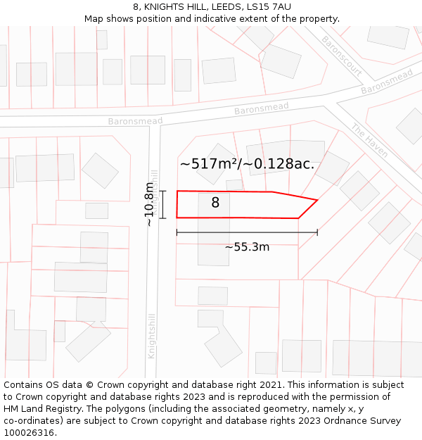 8, KNIGHTS HILL, LEEDS, LS15 7AU: Plot and title map