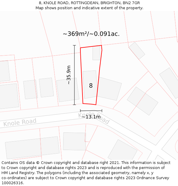 8, KNOLE ROAD, ROTTINGDEAN, BRIGHTON, BN2 7GR: Plot and title map