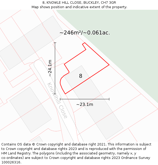 8, KNOWLE HILL CLOSE, BUCKLEY, CH7 3GR: Plot and title map