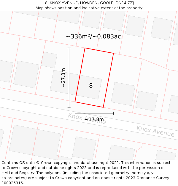 8, KNOX AVENUE, HOWDEN, GOOLE, DN14 7ZJ: Plot and title map