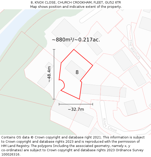 8, KNOX CLOSE, CHURCH CROOKHAM, FLEET, GU52 6TR: Plot and title map