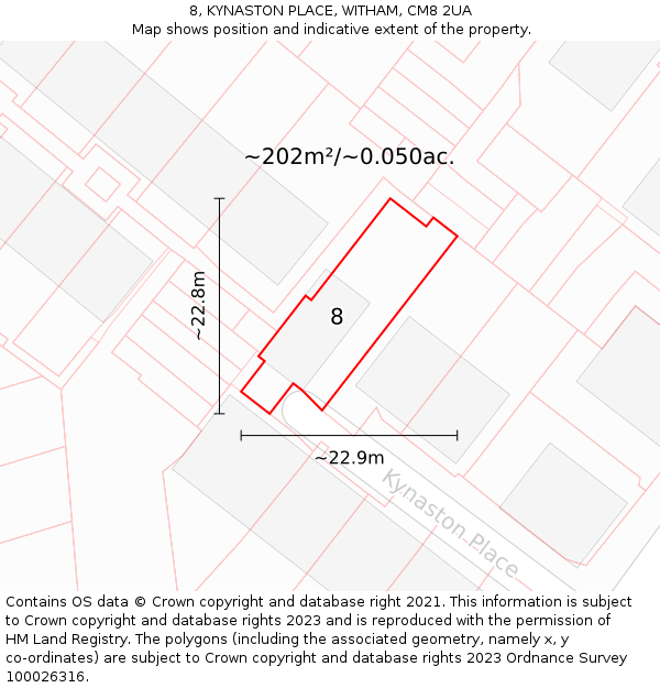 8, KYNASTON PLACE, WITHAM, CM8 2UA: Plot and title map