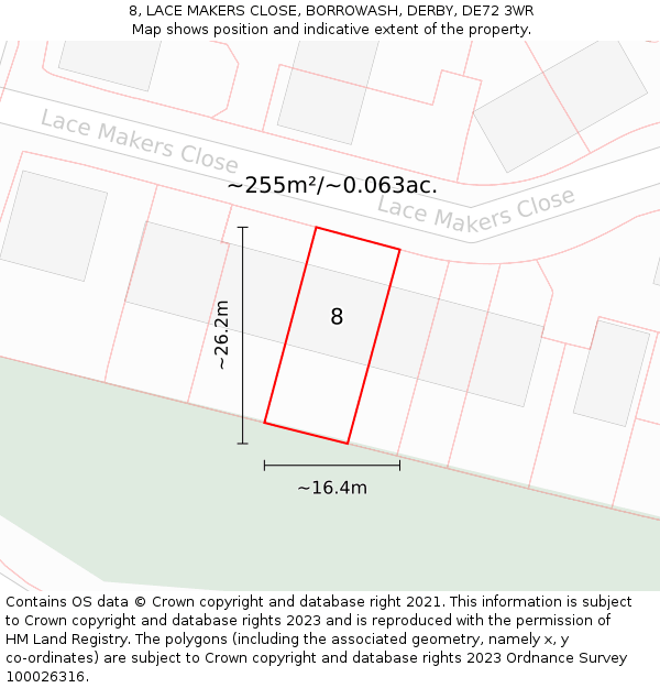 8, LACE MAKERS CLOSE, BORROWASH, DERBY, DE72 3WR: Plot and title map