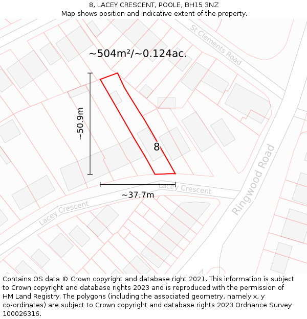 8, LACEY CRESCENT, POOLE, BH15 3NZ: Plot and title map