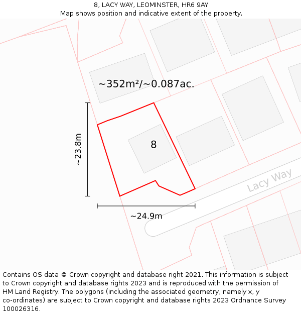 8, LACY WAY, LEOMINSTER, HR6 9AY: Plot and title map
