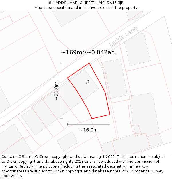 8, LADDS LANE, CHIPPENHAM, SN15 3JR: Plot and title map