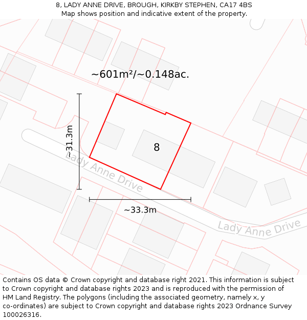 8, LADY ANNE DRIVE, BROUGH, KIRKBY STEPHEN, CA17 4BS: Plot and title map