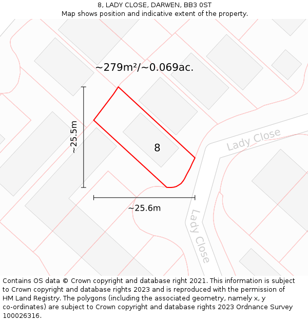 8, LADY CLOSE, DARWEN, BB3 0ST: Plot and title map